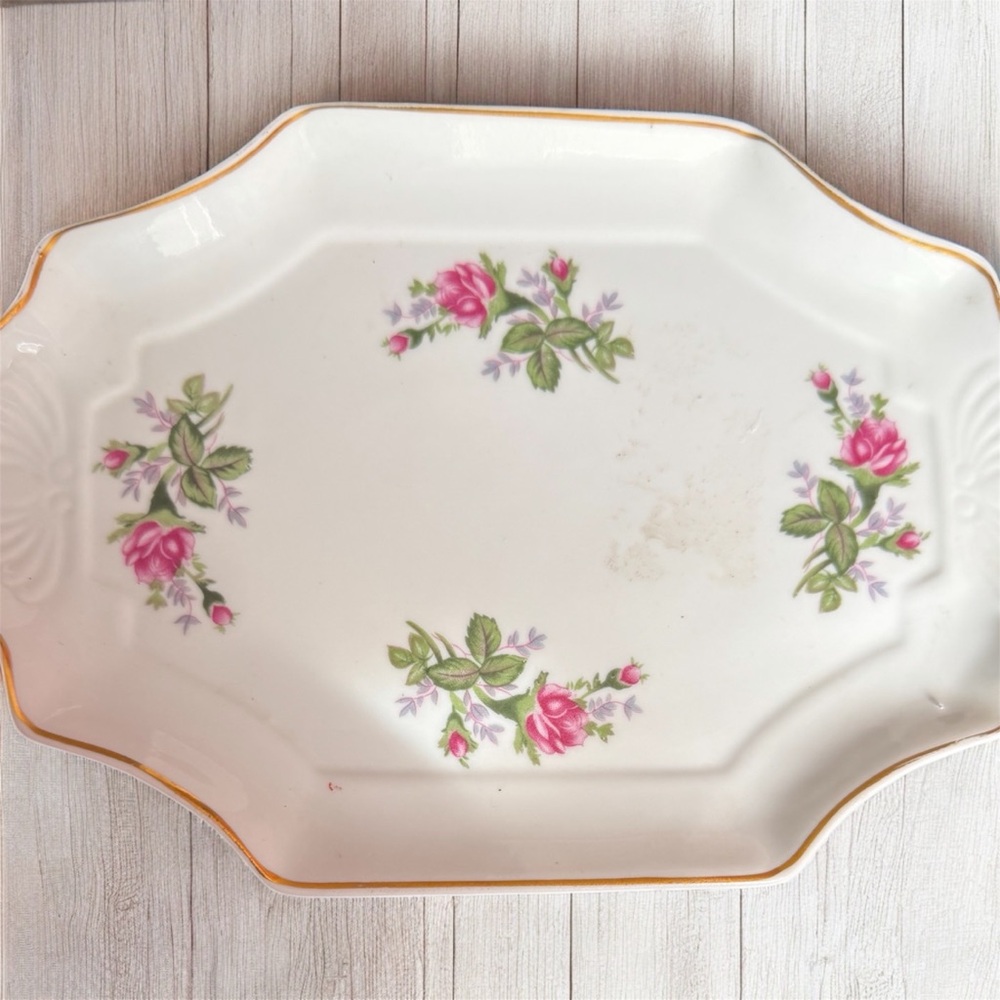 Vintage Floral Ceramic Serving Tray